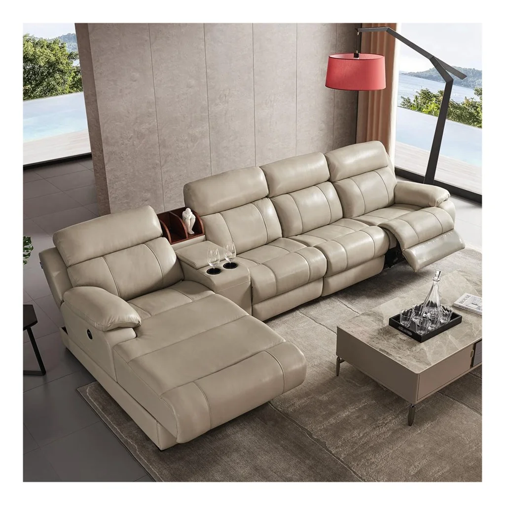 Секционный диван из натуральной кожи L-образный U-образный для гостиной дивана кровати хранения электрический современный роскошный с откидывающейся спинкой