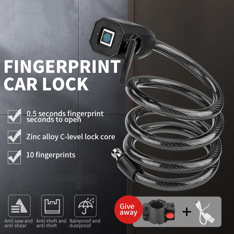 Bicycle Fingerprint Steel Cable Battery Car Motorcycle Portable Bicycle Lock Smart Lock For Bike