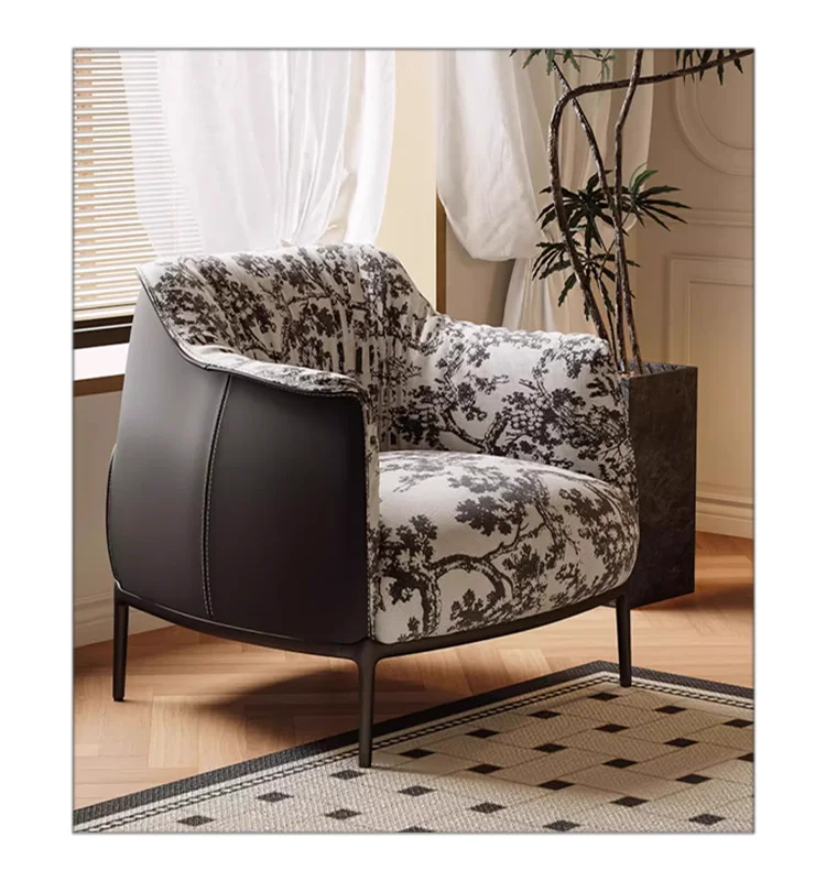 Luxury Design Modern Sofa Chair Leisure Living Room Fabric Chair Leisure Relax Single Carbon Steel Base Armchair Furniture