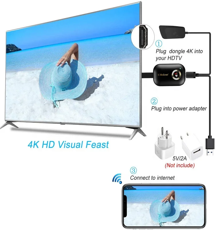 Адаптер для беспроводного дисплея 4k HDTV WiFi Miracast Dongle экран зеркальное отображение Airplay литой телефон к телевизору/проектору приемник с поддержкой