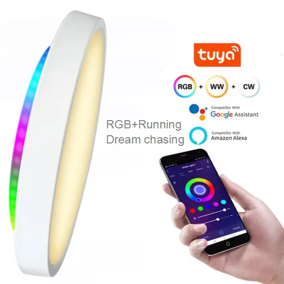 Alexa Google Tuya Wifi RGBW dream full color running chasing effect smart led ceiling light for bedroom