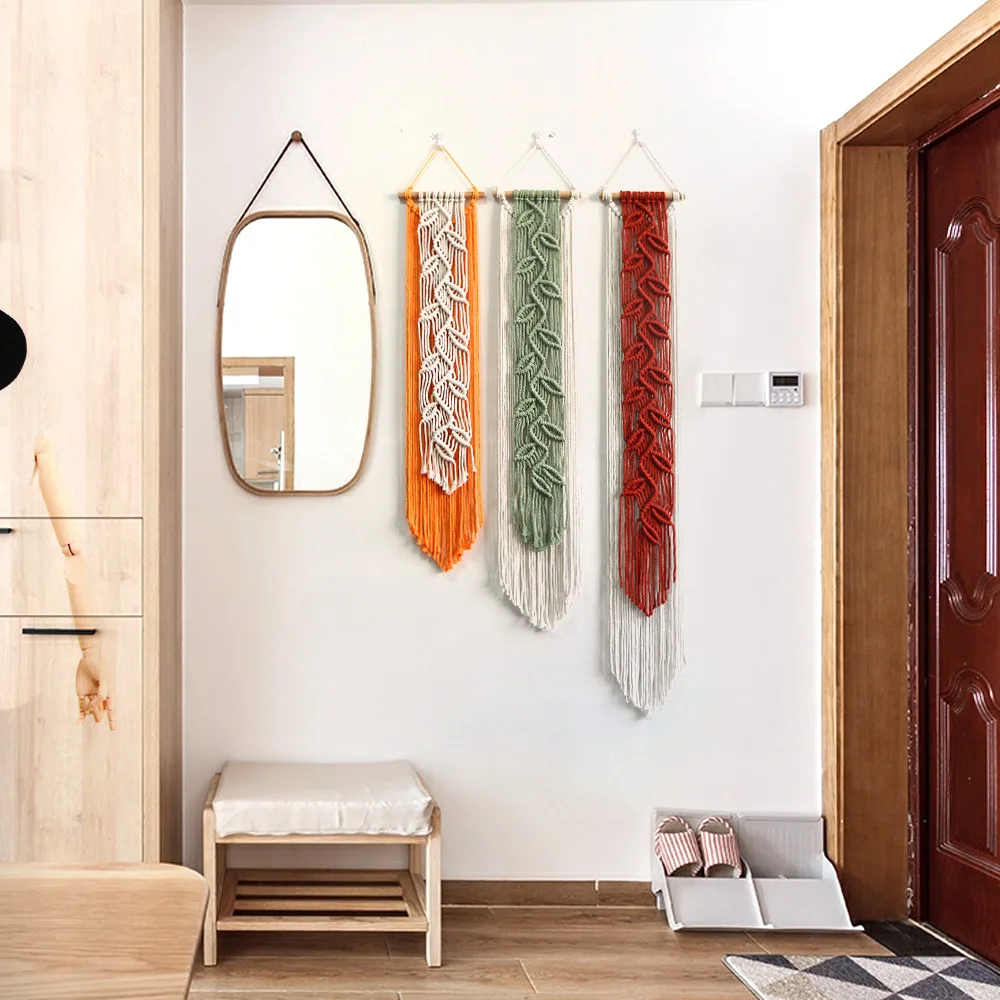 Handmade Chic Bohemian Wall Art Boho Leaves Macrame Tapestry Cotton Woven Hanging for Bedroom Living Room Nursery Office
