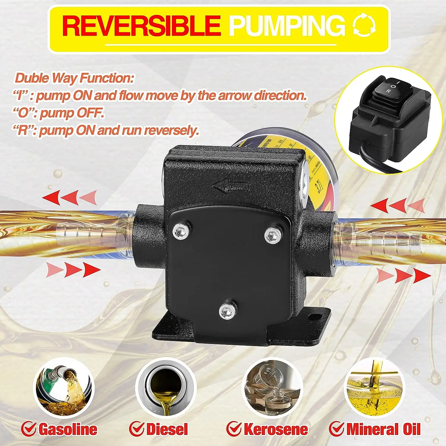 DC 12V New Portable Automatic Self-priming Gasoline Fuel Oil Transfer Pump with Reversible Pumping for Gasoline Diesel Kerosene