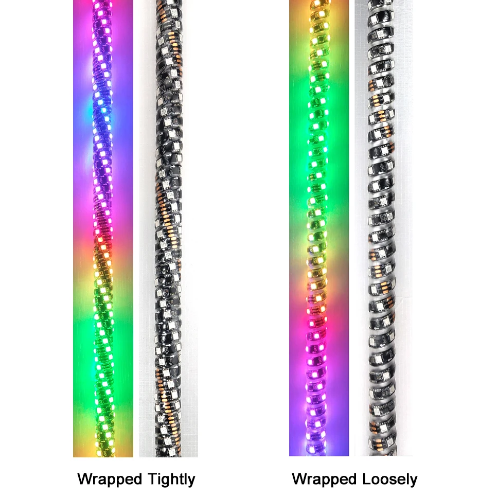 Norwayho 300 Flash Patterns Spiral RGB LED Chasing Whip Light with American Flags Remote and APP Control  Lighted LED Whip