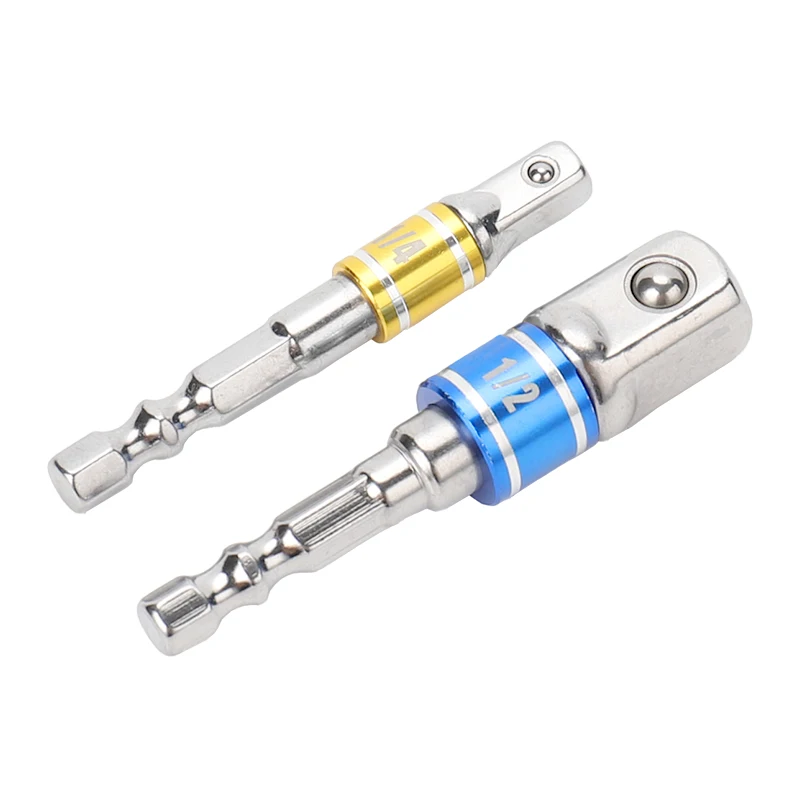 KAPUSI K-7842 2PC Power Tool Accessories Hex Shank Colored Loop 1/4' 1/2' Square Nut Driver Extension Socket Adapter