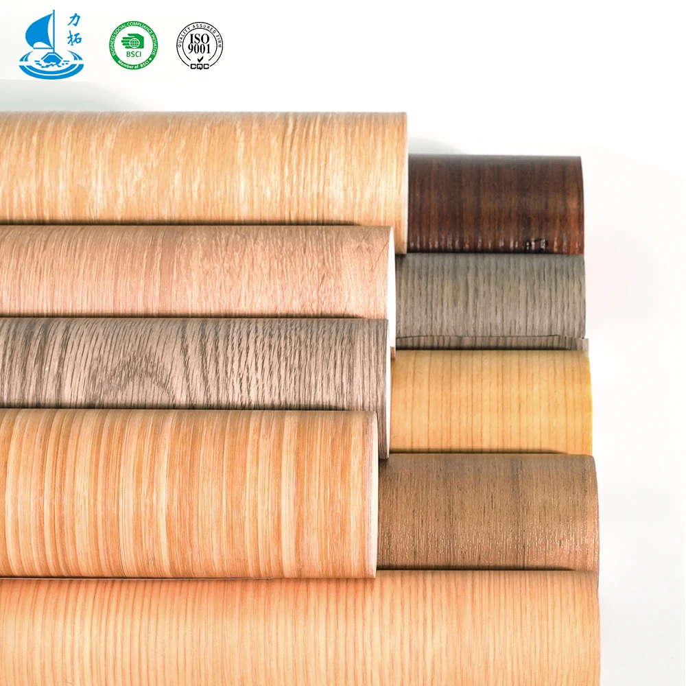 LITUO decorative wood grain pvc film for kitchen furniture cabinet vinyl wrap pvc decor film for vinyl flooring