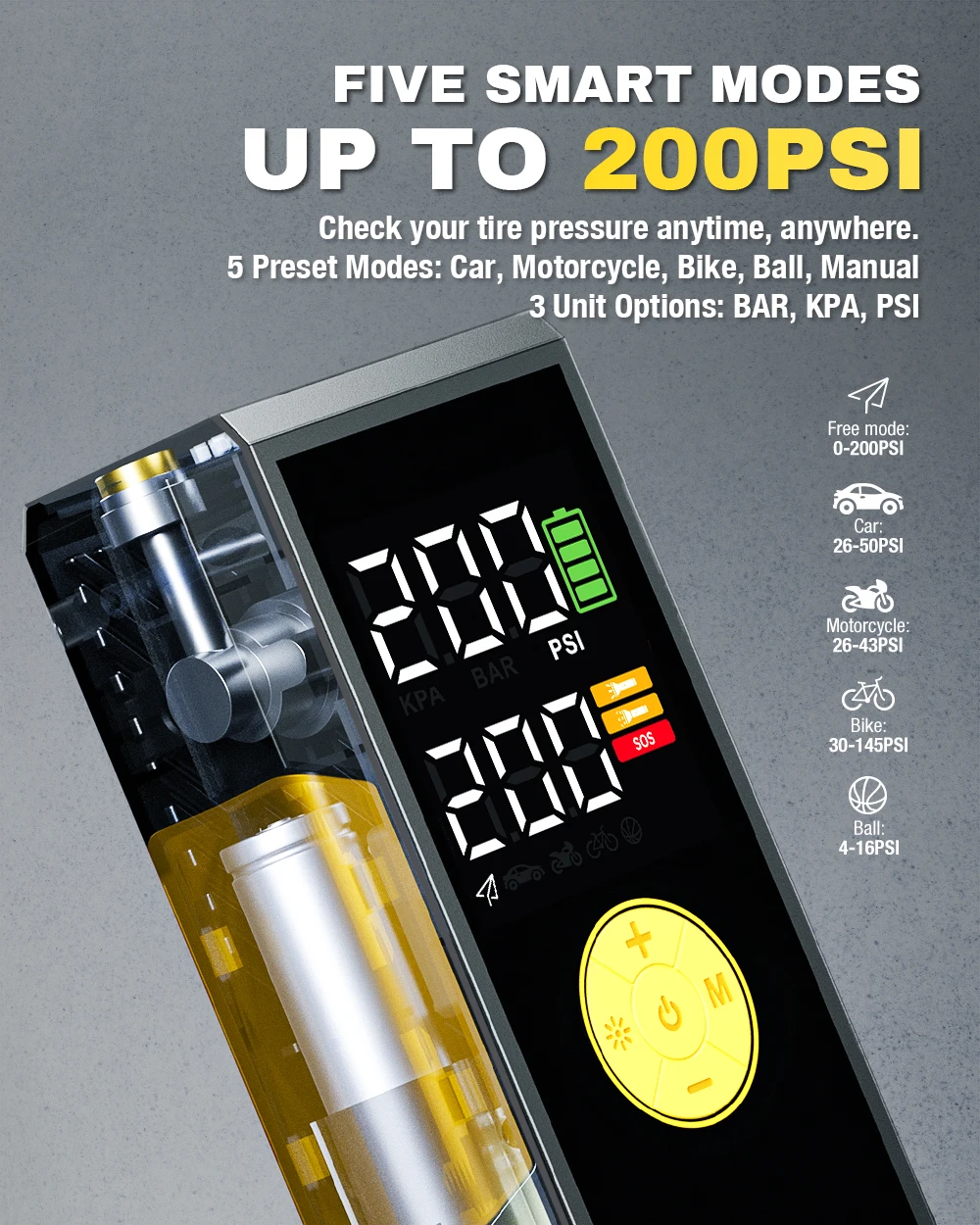 Wireless Multi-Function Emergency Car Jump Starter With Air Compressor Tire Inflator Portable Air Compressor Power 10000mAh