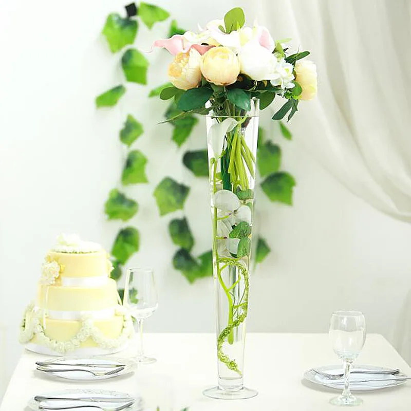 wedding home decor accessories large floor glass vase V-shaped Goblet Table Flowers Road Runner Vase