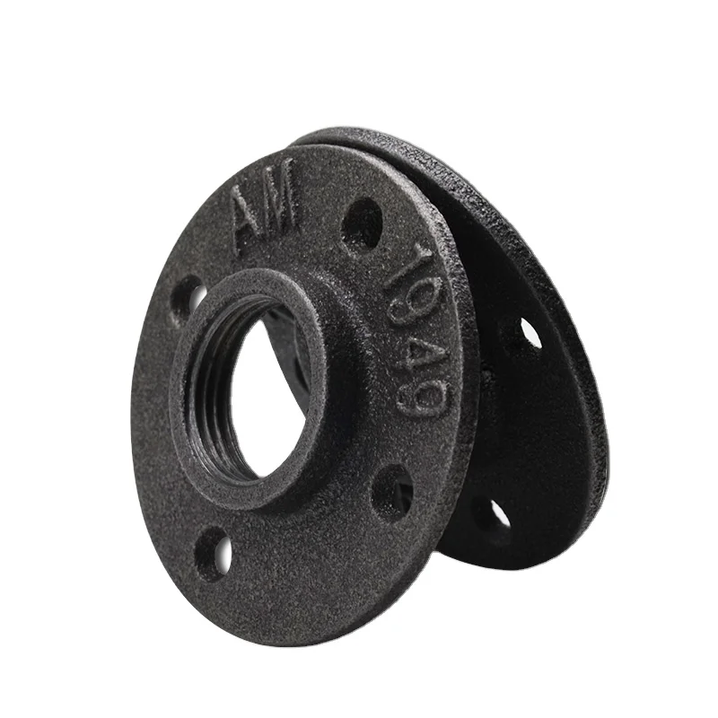 black metal pipe furniture malleable iron four hole flanges for industrial pipe book shelving