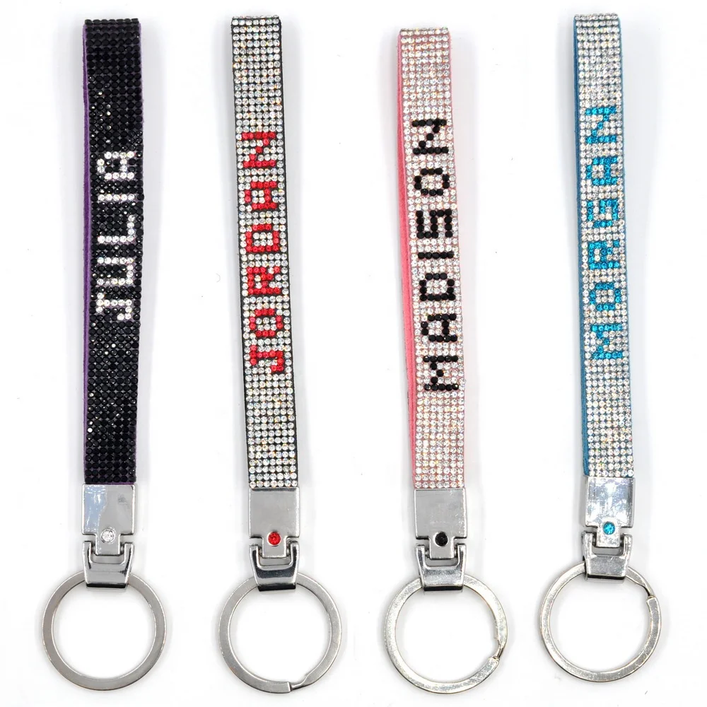 Ручной работы со стразами с ремешком на руку цепочка для крепления на индивидуальное, украшенная стразами; Большие размеры с ремешком на руку брелок Изготовленный На Заказ bling ремень цепочка для ключей