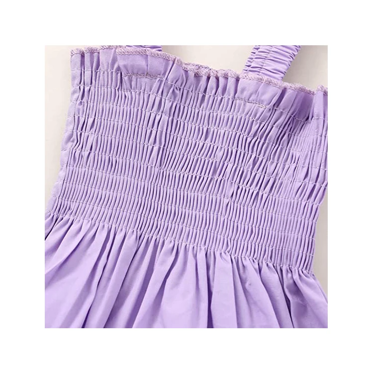 Summer Baby Girls Sleeveless Suspender Design Pleated Cotton Ruffled Hem Romper With Headband