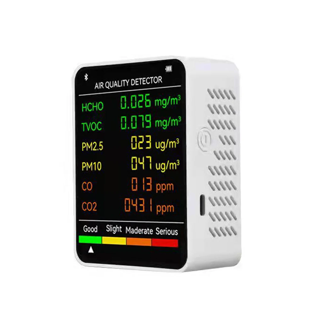 6 In 1 PM2.5 PM10 HCHO TVOC CO CO2 Air Quality Detector CO Carbon Dioxide Formaldehyde Monitor LCD Large Screen CO2 Meter
