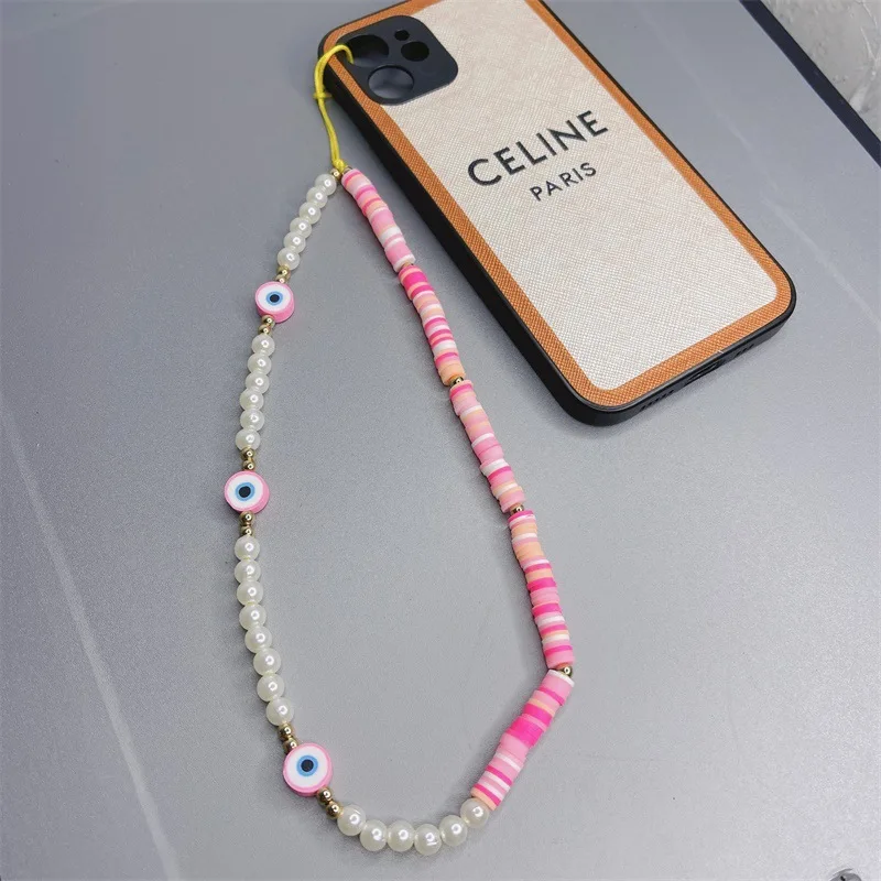  INS Fashion Pearls Colorful Bead Phone Chain for Girls Good Quality Boho Blue Eyes Beads