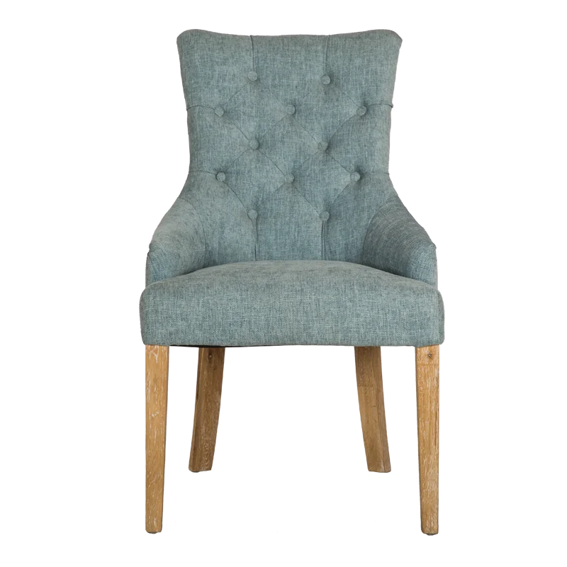 Oak Armless tufted wingback sillas de dise arm wood Fabric Luxury Tufted French Dining Chair