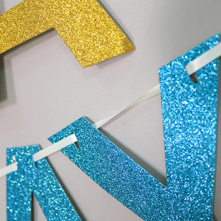 New Baby Party Decoration Cheap Paper Happy Birthday Gold Letter Banner Paper Bunting Happy Birthday Paper Banner