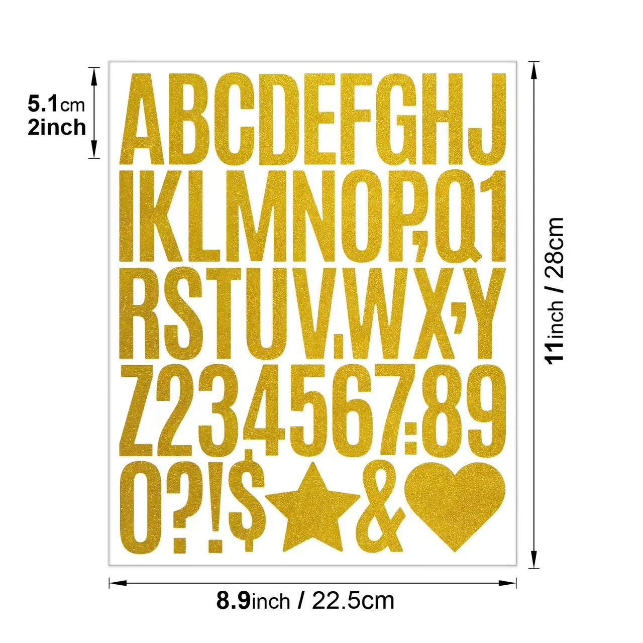 2inch Self-Adhesive Waterproof Stickers Glitter Gold Silver Alphabet Number Stickers Letter For Sign And Notebook Sheets Packing