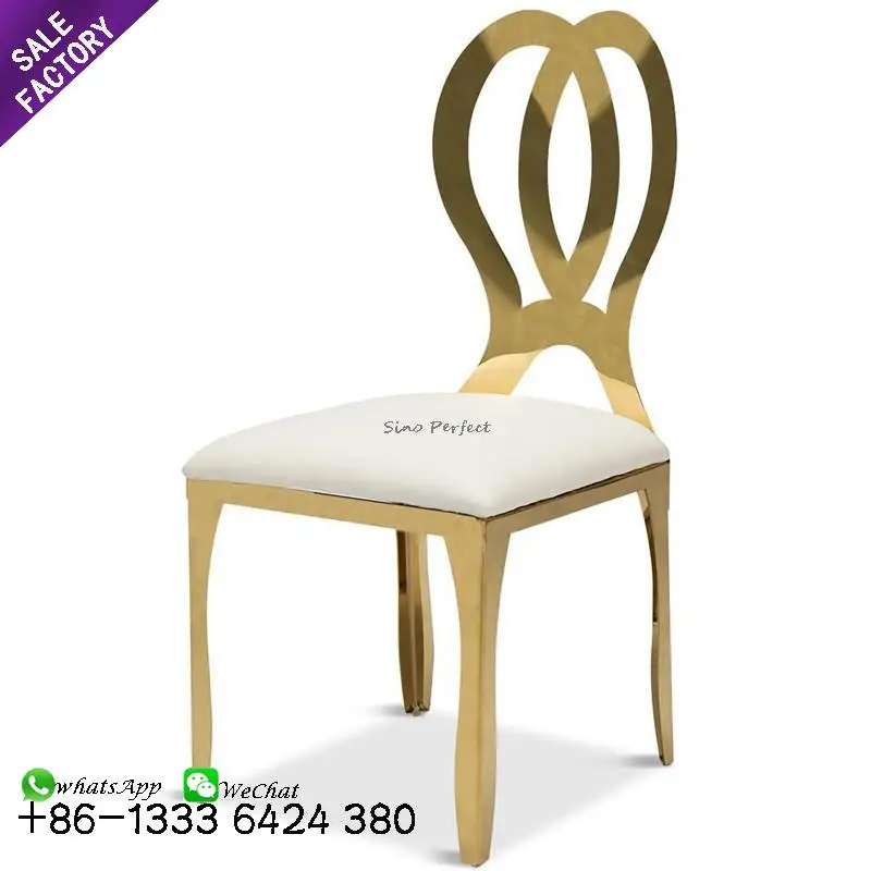 China Factory Luxury Gold Back Stackable Stainless Steel Legs Banquet Wedding Chair For Sale