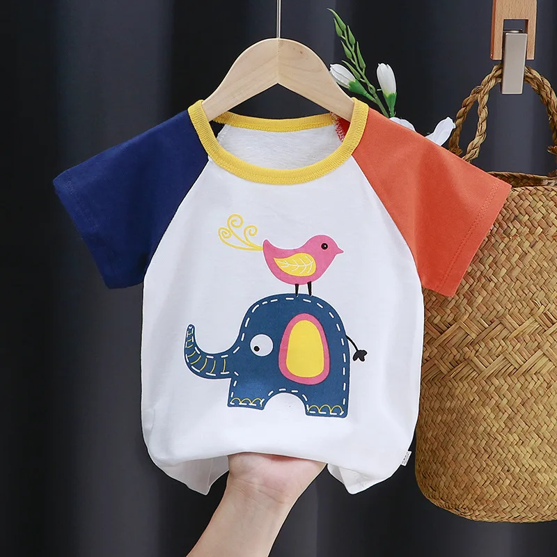 China Factory Wholesale T-shirts Summer Boy Cotton Cartoon T Shirts Girl Kids Striped Style