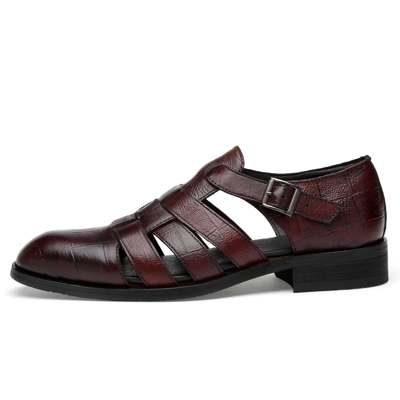 
Fashion Summer Men Sandals Height Increasing Leather Shoes Brown Casual Elevator Shoes Tall Footwear 