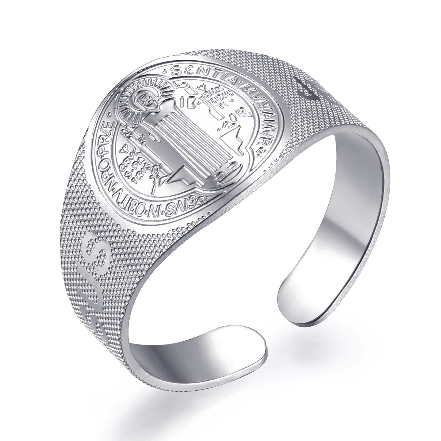 Newest INS Fashion Stainless Steel Catholic Religious Saint Benedict Ring Free Size for Men & Women