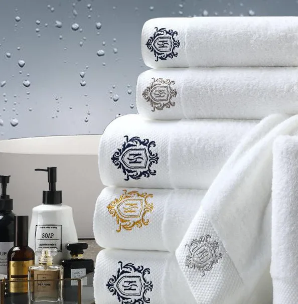 Wholesale beauty salon hotel bath towel 100% cotton white five-star hotel bath towel set for home