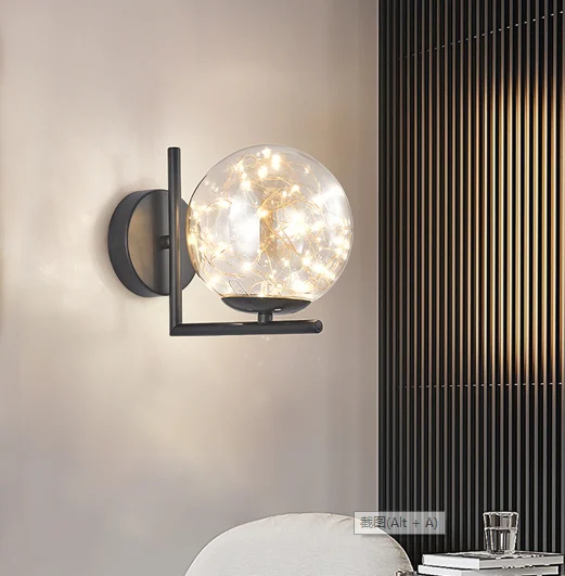 Magic Bean Starry Wall Lamp Bedroom Bedside Lamp Warm Copper Wire Light Luxury Living Room Nordic Aisle Background Wall Lamp Str