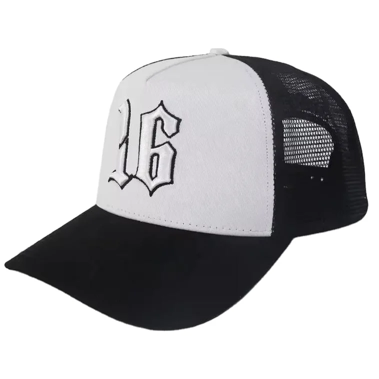 Hot Sale Customize 5 Panel High Crown Cotton Trucker Caps Custom Embroidery Patch With 2 Side Stripe Trucker Hats