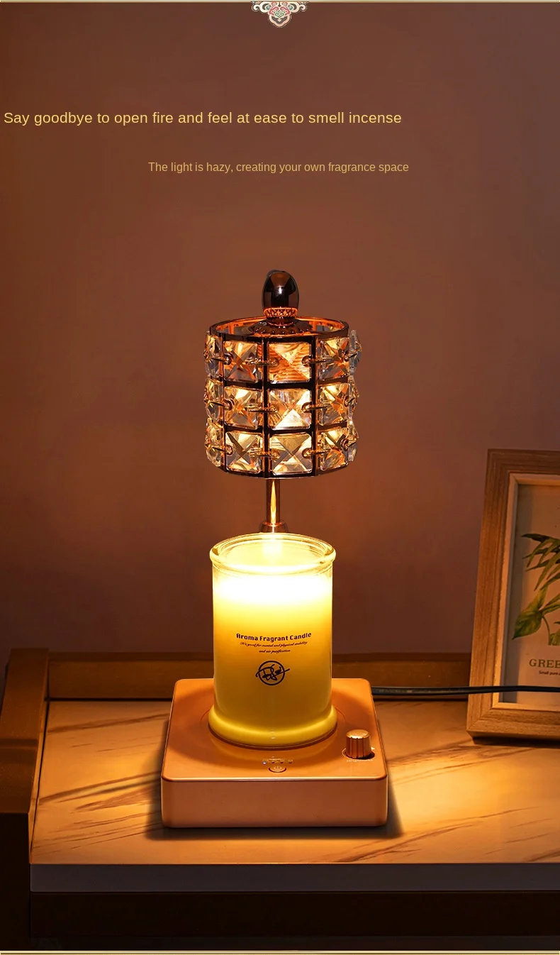 Wholesale Timing Top-down Home Office Use Elegant Crystal Lampshade Electric Candle Warmer Lamp