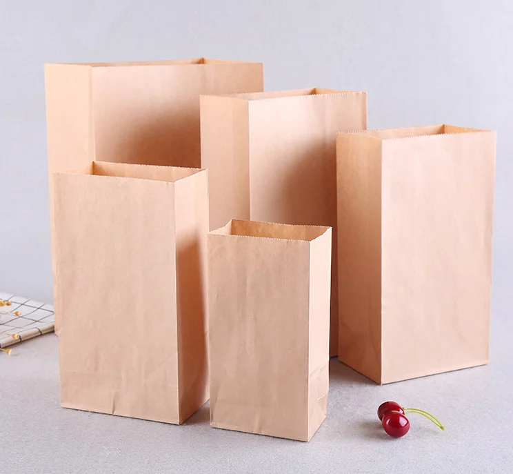 Custom Logo Printed Cheap Eco Recycle Take Away Food Packaging Brown Kraft Paper Bag No Handles