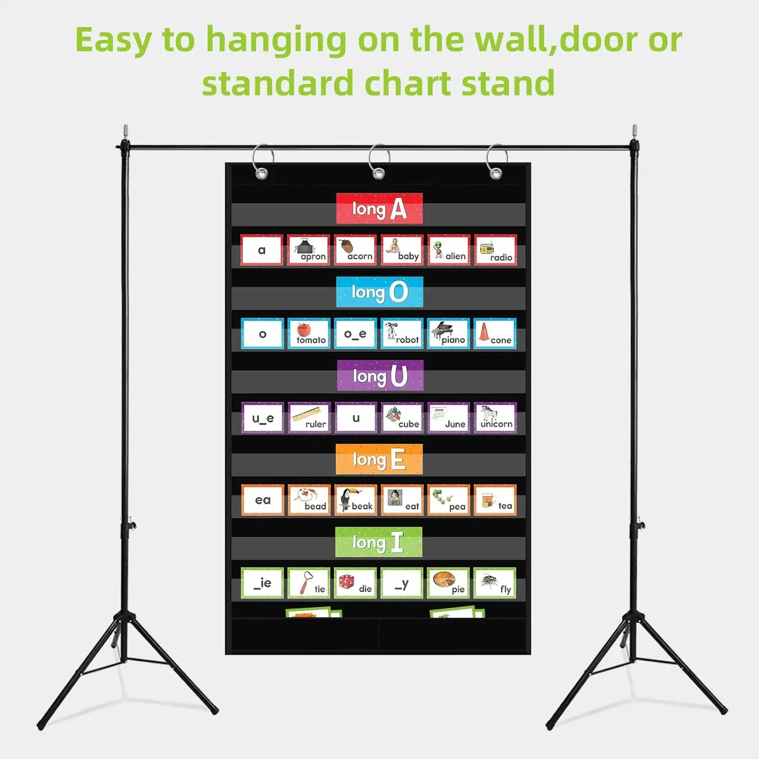 Large 10-Pocket Classroom Chart PVC Wall-Mounted Foldable School Scholastic Chart with 2 Extra Storage Pocket for Home Use
