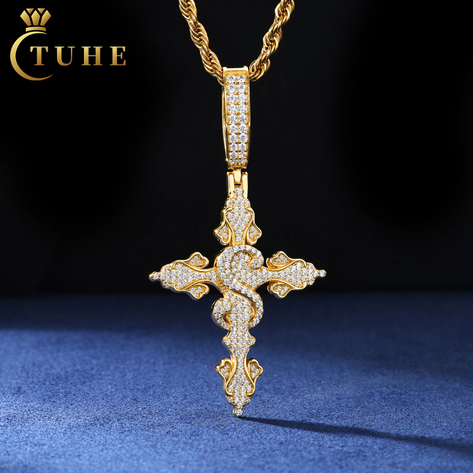 Pass Diamond Tester VVS Moissanite Jewelry Gold Plated 925 Sterling Silver Iced Out Dollar Sign Iris Cross Pendant For Men