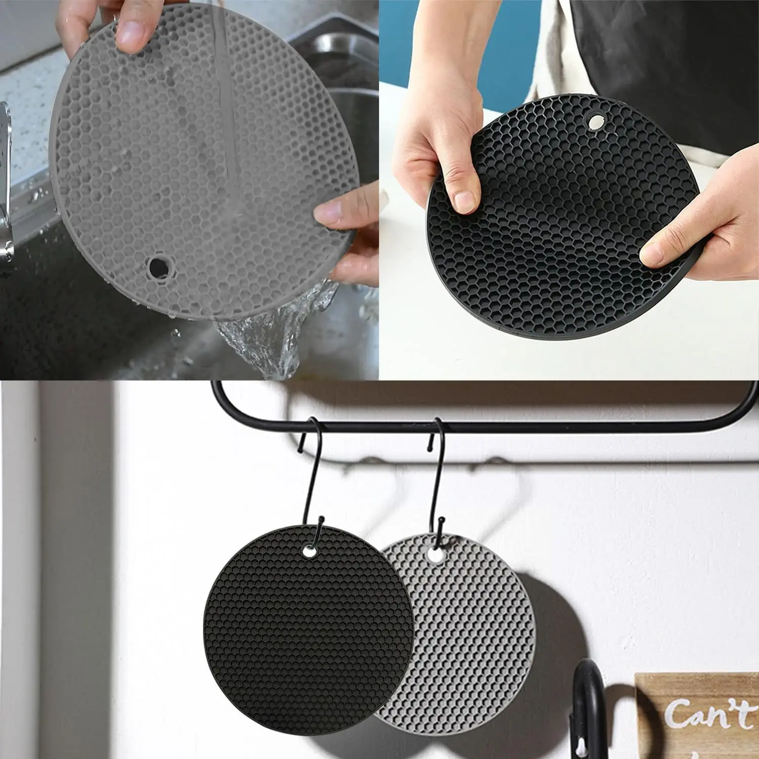 3pcs Thickened Silicone Mats 6.9-Inch for Hot Pots & Pans, Heat Resistant Table Mat, Non-Slip Hot Pads for Dishes & Cookware