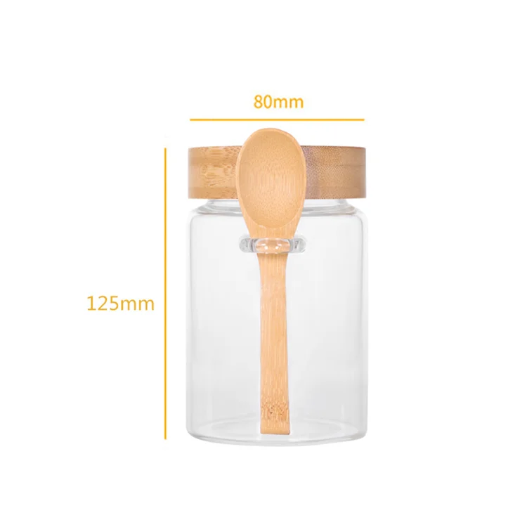 Airtight Glass Storage Container Jar with Bamboo Screw Lid and Spoon for Sugar Flour Honey and Coffee beans