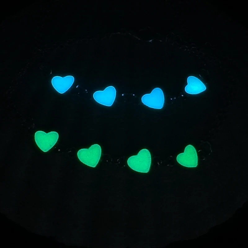 Glow In The Dark Luminous Couple Bracelets Glowing Bangle Chic Heart Charm Bracelet For Women Silver Jewelry