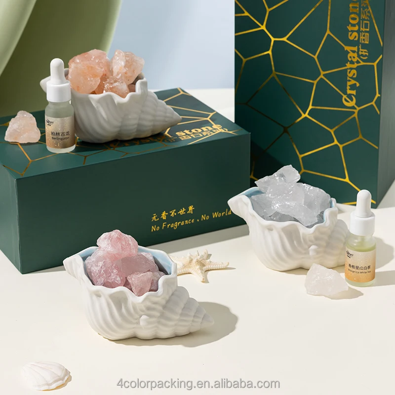 Home Office Use Aromatherapy Passive Essential Oil Stone Diffuser Set With Raw Crystals and Healing Stones