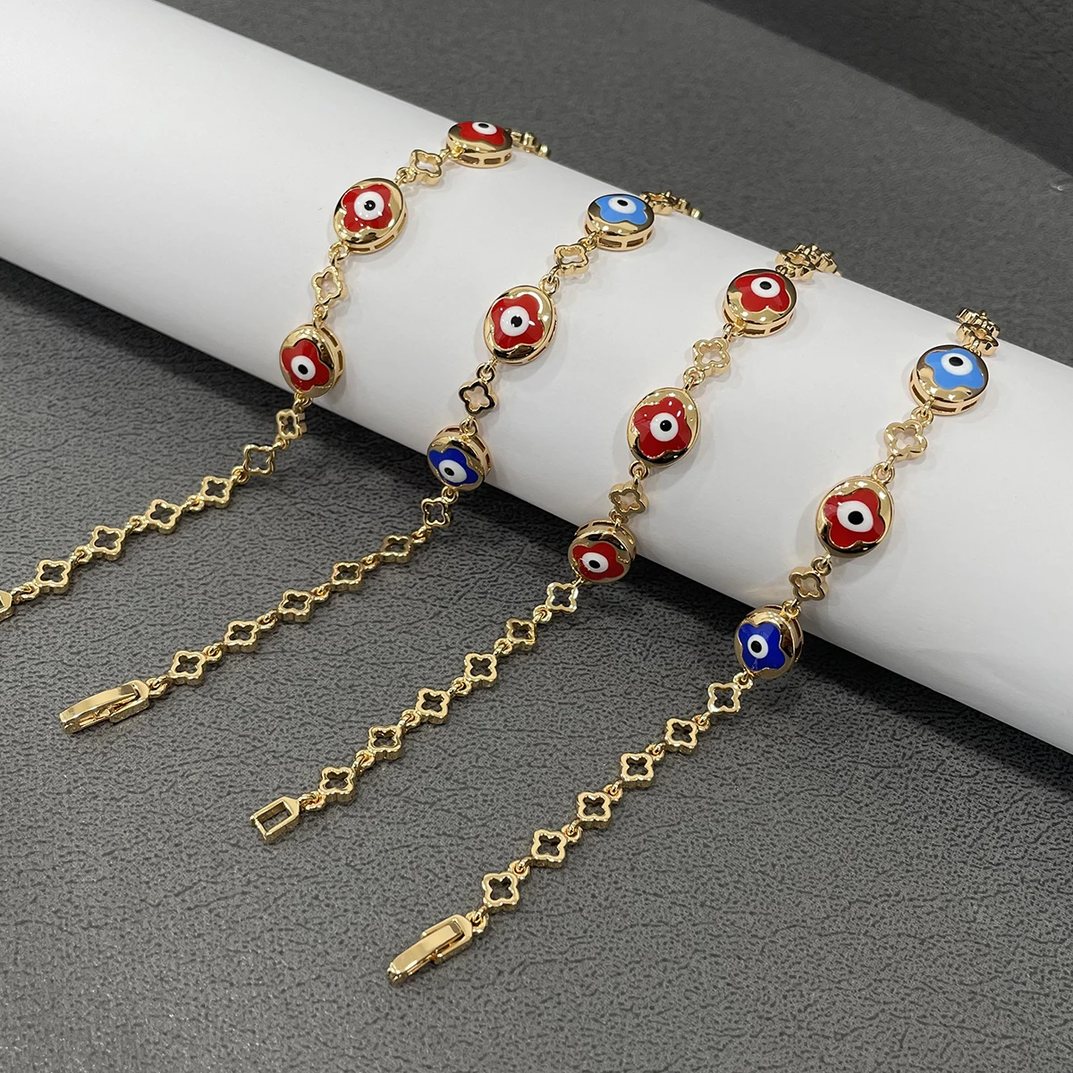 Ready to Shippi Stock Fast Dispatch 2021 Amazon Hot Sale gold Plated cubicZircon Evil Eyes Charm Chain Bracelet