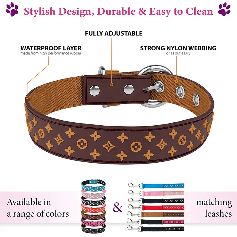 Wholesale Luxury Designer Strong Nylon  Dog Collar With Waterproof Rubber And Metal Hardware