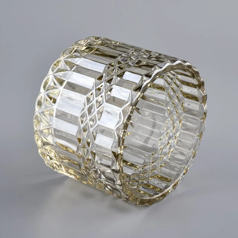 Hot sale amber geo cut 250ml glass candle holder with matched glass bottle for supplier