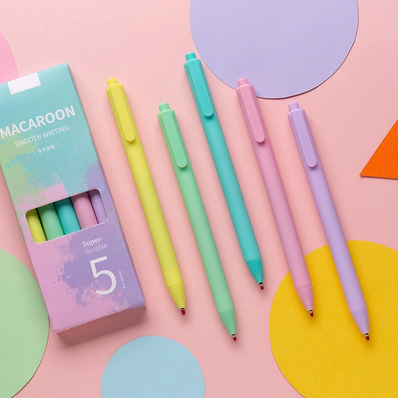 Kawaii New Macron Juice 6 colors Press type 0.5 mm promotional colorful Plastic Cute Retractable Neutral gel ink pen for school