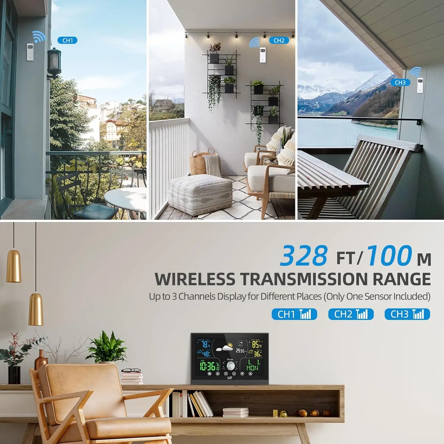 Only USA Modern Plastic Anniversary Wall Alarm Clock Wireless Date/Temperature/humidity Display Weather Forecast Weather Station