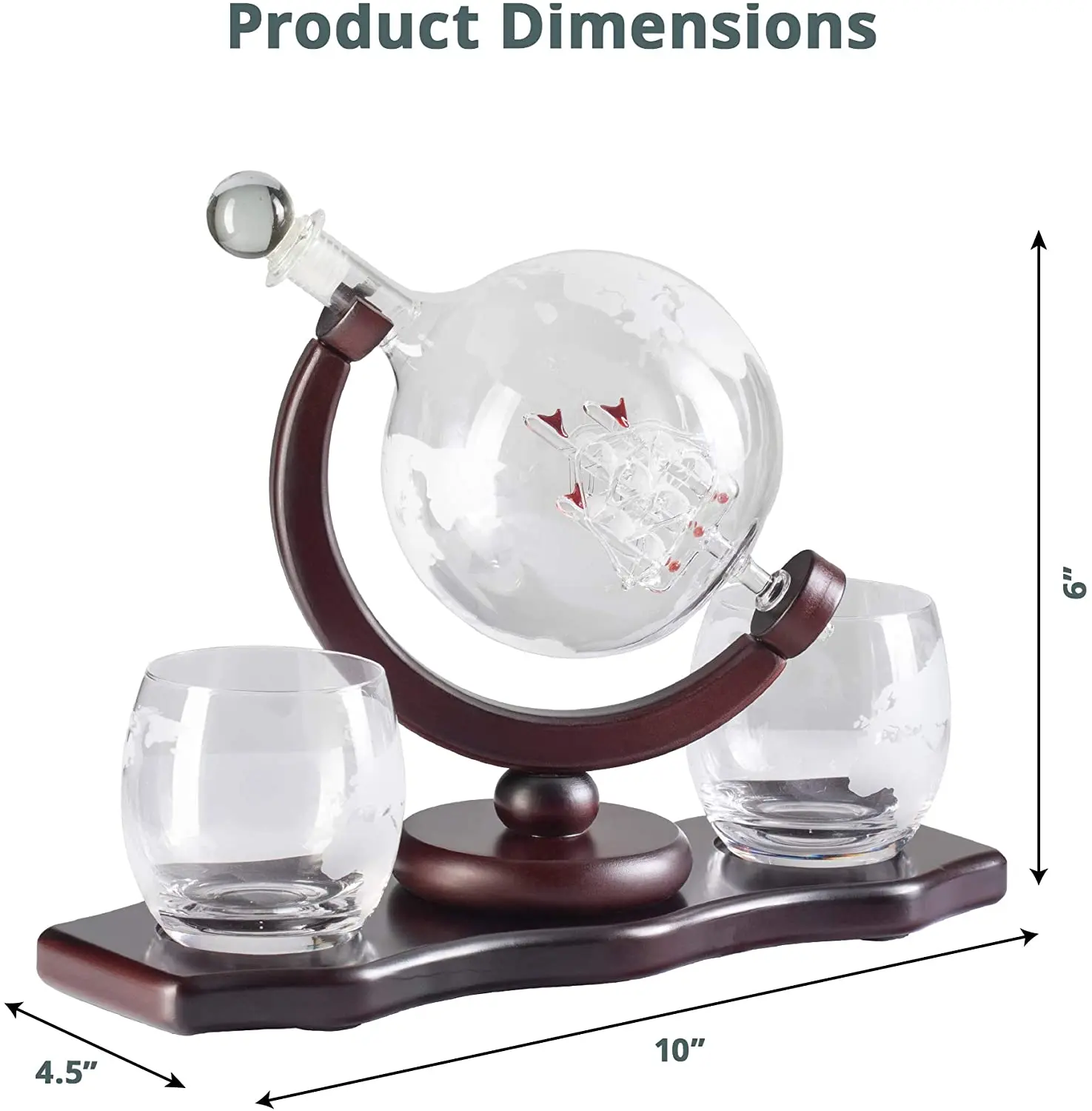 Hand Made Borosilicate liquid Etched Globe Decanter with 2 Whisky Cups