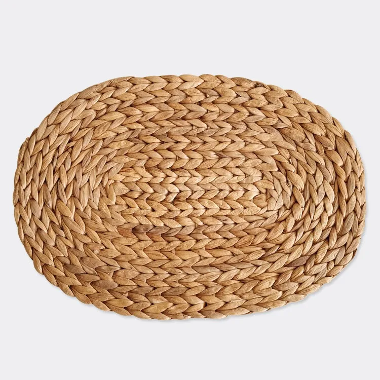 Handmade Round Woven & Natural Wicker Placemats Water Hyacinth Straw Braided Mat Gourd Grass Meal Mat Table Decoration