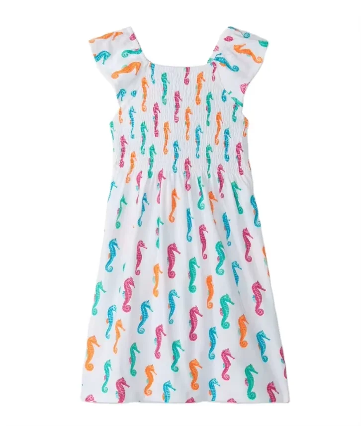 Yiwu Yiyuan custom Girls Painted Seahorses Smocked Dress for girls