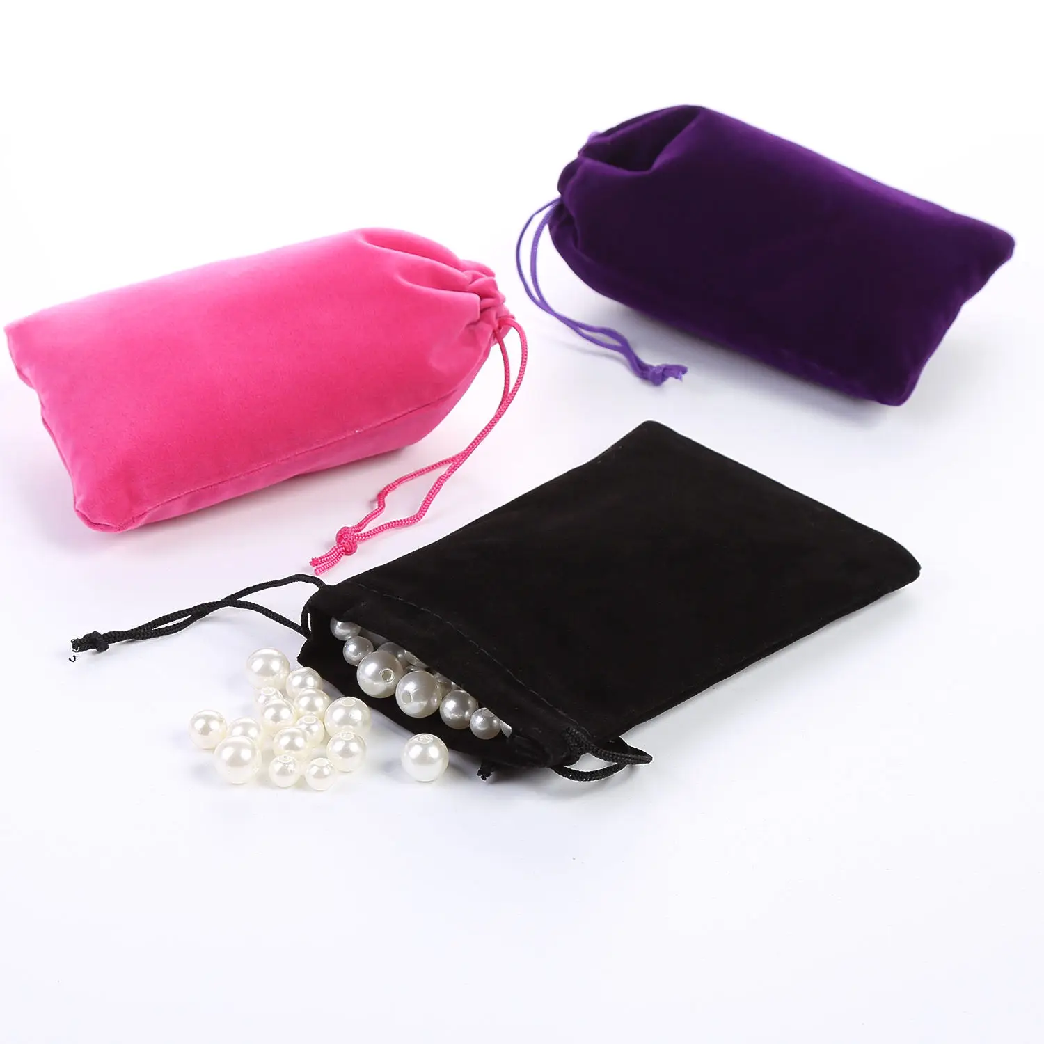5*7CM Small Velvet Bags Customized Fabric Pink Pouches Bags For Watches Headset Drawstring Gift Bags Luxury