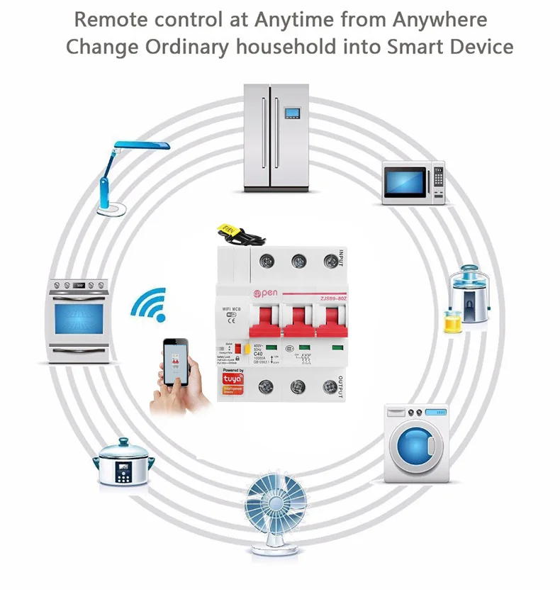 Tuya smart life  3P 400V Amanzon Alexa and Google home remote control din rail modular  wifi mcb circuit breaker