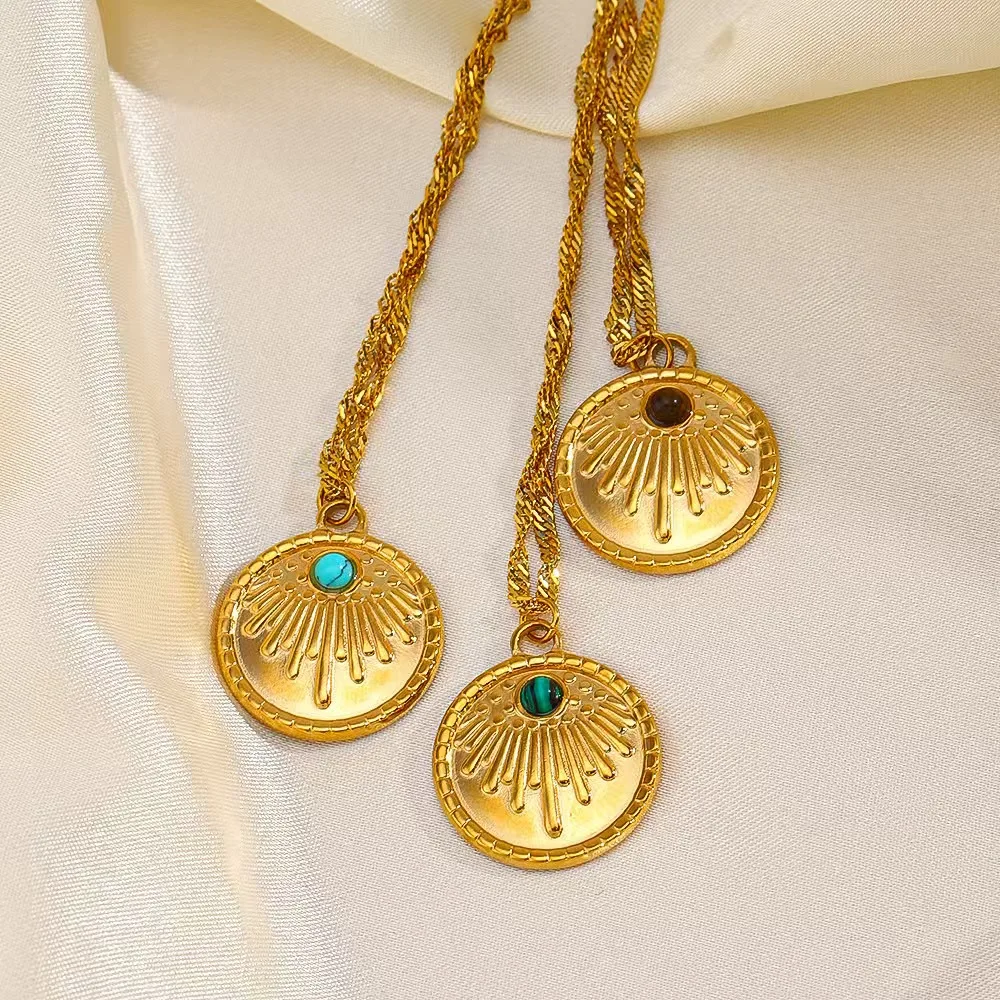 N786 Fashion light luxury INS gem necklace malachite blue pine stone tiger eye stone simple sunflower necklace wholesale