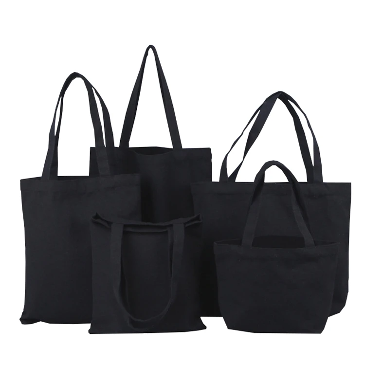 Wholesale Recycled Custom Large Zipper 12oz Book Shoulder Shopping Shopper Canvas Tote Black Cotton Bag