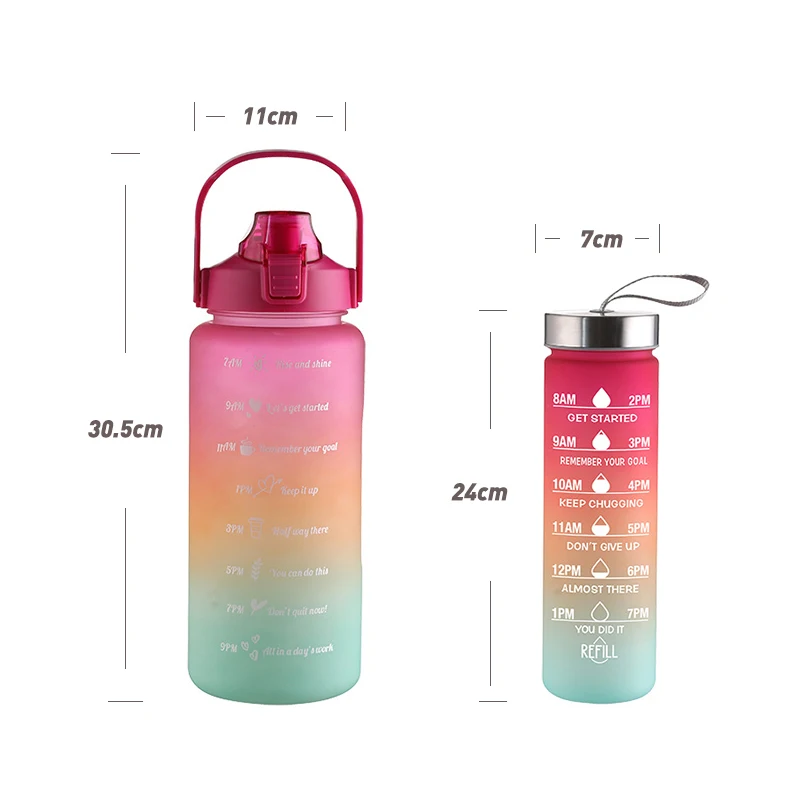 4 Pcs In 1 Set Drinking Plastic Sport With Straw And Stickers Gym Fitness Motivational Water Bottles
