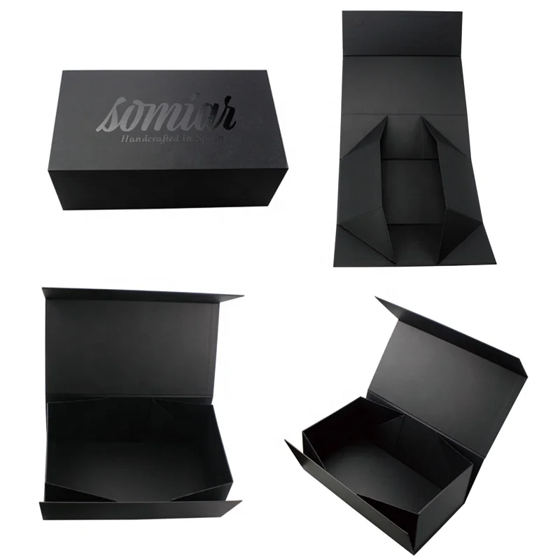 Custom Black Box Packaging Foldable Luxury With Spot Uv Logo