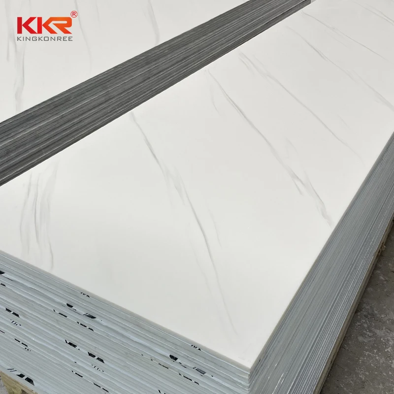 KKR Factory Price White Background Light Lines Solid Surface Stone Big Slab For Countertop